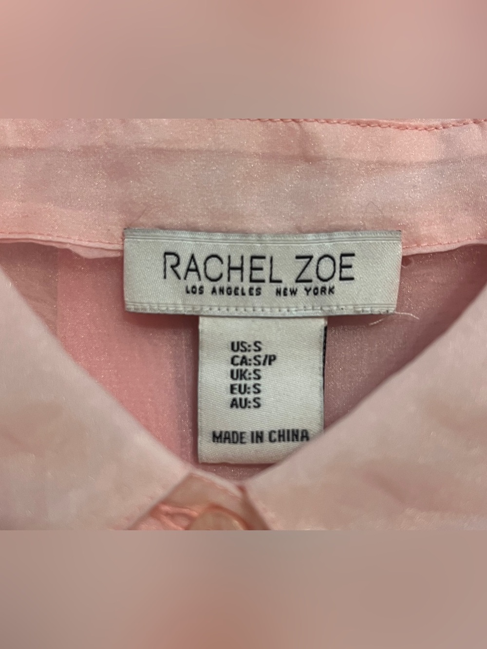 Rachel Zoe Sheer Pink Organza Button Front Blouse Size Small - Picture 8 of 10